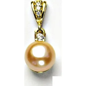 Přívěsek Zlatý přívěsek, žluté zlato, přírodní perla lososová 10 mm, přívěšek, P 1287