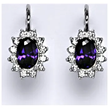 Náušnice Zlaté náušnice Kate, synt. ametyst tmavý, čiré zirkony, bílé zlato, NK 1480