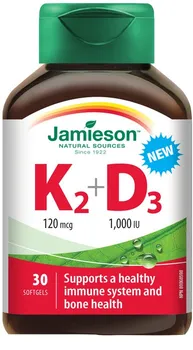 Jamieson Vitamíny K2 120 mcg a D3 1000 IU 30 cps.