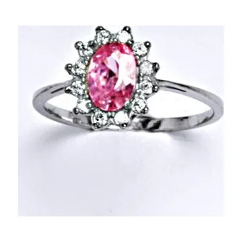 Prsten Zlatý prsten Kate, růžový zirkon, čiré zirkony, bílé zlato, T 1480
