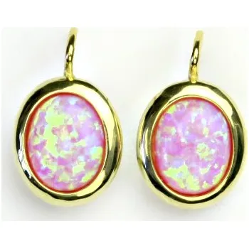 Náušnice Zlaté náušnice, žluté zlato, růžový syntetický opál, NK 1453