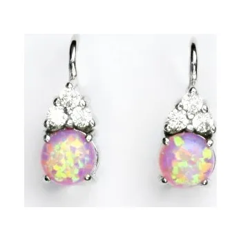 Náušnice Zlaté náušnice, bílé i žluté zlato, čiré zirkony a růžový syntetický opál 6 mm - VE 168