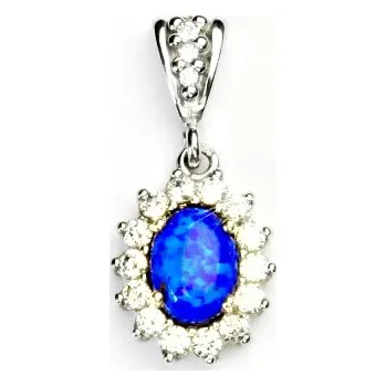 Přívěsek Zlatý přívěsek Kate, bílé zlato, synt. tm. modrý opál, čiré zirkony, P 1507/2