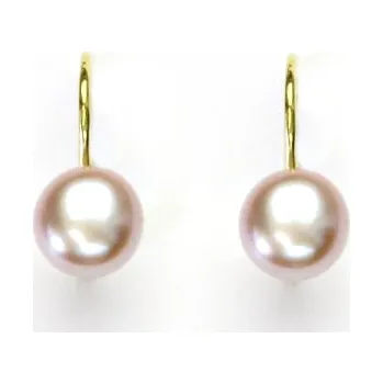 Náušnice Zlaté náušnice, růžová přírodní říční perla, žluté zlato, NK 1183