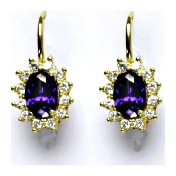 Náušnice Zlaté náušnice Kate, žluté zlato, syntetický ametyst, náušnice ze zlata, NK 1480