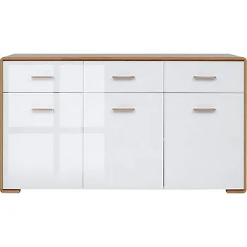 BRW Bari KOM3D3S bílá/dub přírodní/bílá lesk Komoda BRW Bari KOM3D3S bílá/dub přírodní/bílá lesk