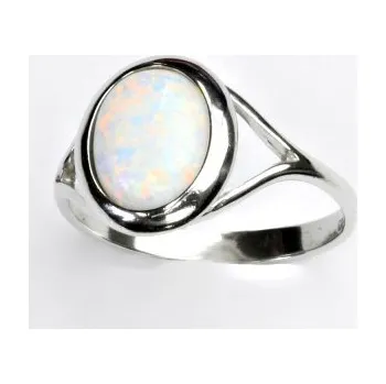 Prsten Zlatý prsten, bílé zlato, bílý syntetický opál - T 1453 (opál 10x8 mm)