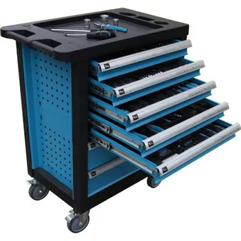 Pojízdná skříňka s nářadím 7 zásuvek, 272 ks nářadí (Celokovová skříňka na nářadí, vybavená 272 ks nářadí, 7 zásuvek s kuličkovými pojezdy, vysoce kvalitní materiály, 4 kolečka.)