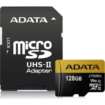 Paměťová karta Adata Premier One microSDXC 128 GB Class 10 UHS-II U3 V90 + SD adaptér (AUSDX128GUII3CL10-CA1)