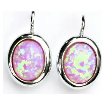 Náušnice Zlaté náušnice, bílé zlato, růžový syntetický opál, NK 1453 (opál 10x8 mm)