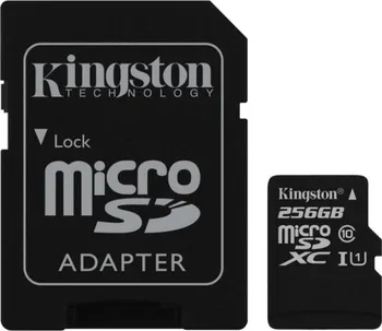 paměťová karta Kingston microSDXC 256 GB Class 10 UHS-I U1 + SD adaptér (SDC10G2/256GB)