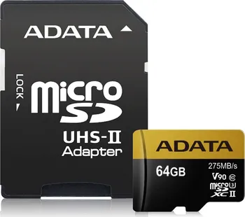 Paměťová karta ADATA Premier One microSDXC 64 GB Class 10 UHS-II U3 V90 + SD adaptér (AUSDX64GUII3CL10-CA1)