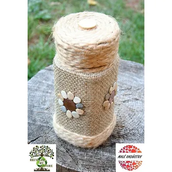 Pokladnička Recycled by Nature - Sklenička pokladnička s víčkem 411 (recyklace přírodou, juta, kamínky, ruční výroba, originální kus)
