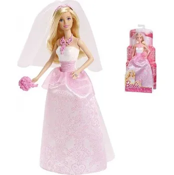 Panenka Barbie Nevěsta s kyticí v růžovo bílých šatech