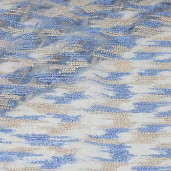 Vyšívaný tyl béžovo-modrý, š.125