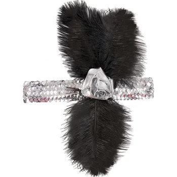 Karnevalový doplněk Flapper čelenka s peřím stříbrná