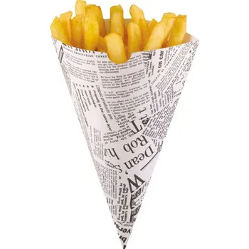 Jednorázové nádobí Kornout papírový na hranolky 182x151mm-tisk noviny/ 250ks