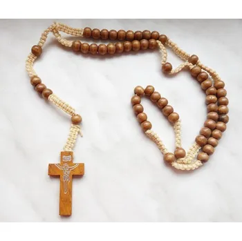 Náhrdelník Blingstar Dřevěný Růženec - přívěsek kříž Ježíš *Brown 2* 1337 - křížek