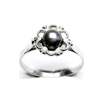 Prsten Stříbrný prsten, přírodní říční perla černá, T 1525