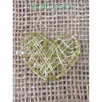 Vánoční dekorace Srdce 45mm z drátku 5 ks zlatá