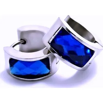 Náušnice Ocelové náušnice EXEED - Lesklé Kroužky s Modrým Kamenem / 1,4 mm (6263)