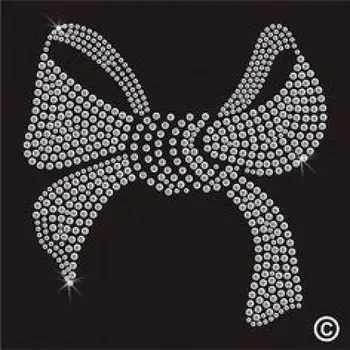 Nášivka Hot fix, nažehlovačka, aplikace mašle 9 cm, šaton kamínky lesklé