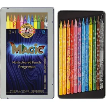 Výtvárné potřeby Pastelky v laku Magic Progresso sada 12 barev Koh-i-noor 8772