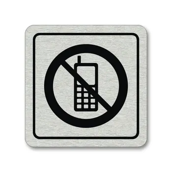 Informační tabulka Poháry.com Piktogram zákaz používání mobilů stříbro