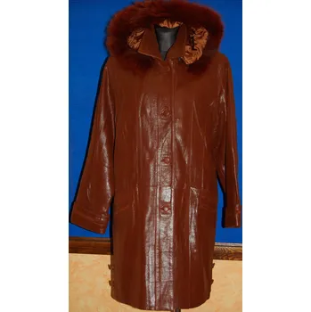 Dámský kabát Dámský kožený kabát hnědý - poslední kus