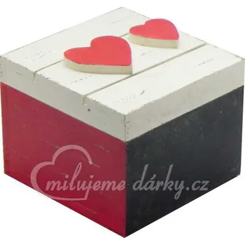 Dárková krabička Čtvercová barevná dřevěná krabička se srdíčky II.