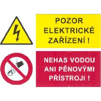Rozvaděč A Perfekt Samolepka pozor elektrické zařízení nehas vodou ani pěnovými zařízeními 75x105mm