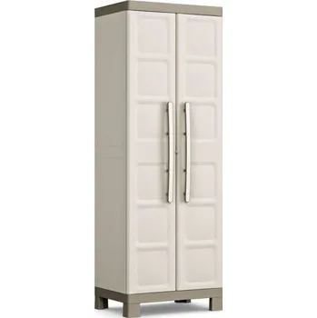 Zahradní skříň Vysoká plastová skříň uzamykatelná, nastavitelné police, béžová / hnědá, 182x65x45 cm