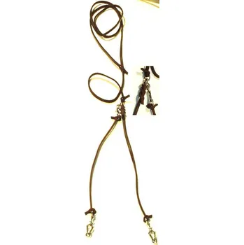 Vodítko pro psa Vypouštěcí vodítko pro dva psy z kulaté kůže - přírodní