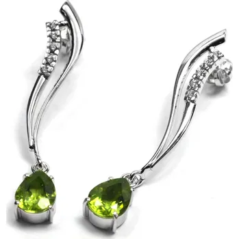 Náušnice Klenoty Budín Ručně vyrobené náušnice z bílého zlata s olivíny a diamanty J-28577-17 (J-28577-17 - POŠTOVNÉ ZDARMA!!)