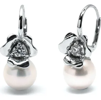 Náušnice Ručně vyrobené náušnice květ z bílého zlata se sladkovodní perlou J-29813-18 (J-29813-18 - POŠTOVNÉ ZDARMA!!)