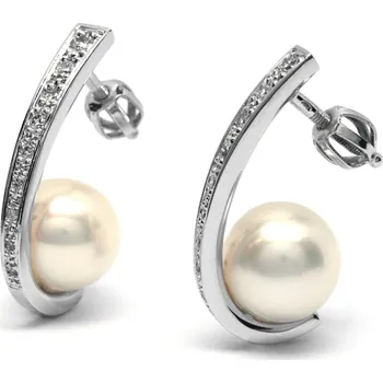 Náušnice Klenoty Budín Ručně vyrobené náušnice z bílého zlata s perlami a diamanty J-28711-17 (J-28711-17 - POŠTOVNÉ ZDARMA!!)