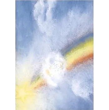 Pohled - Dítě na duze, přání k narození dítěte