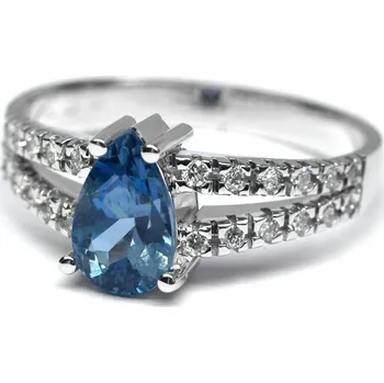 Prsten Klenoty Budín Ručně vyrobený prsten z bílého zlata s akvamarínem a diamanty J-28738-17 (J-28738-17 POŠTOVNÉ ZDARMA!! - velikost prstene libovolná)