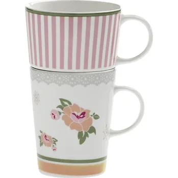 Set 2ks hrnků pivoňky Peonia BRANDANI (barva - porcelán, bílá/růžová/šedá)