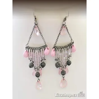 Náušnice Retro Náušnice 8 cm dlouhé, růžové korálky