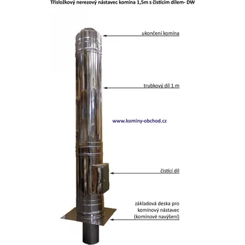 Komín nerezový komínový nástavec s čistícím dílem bez stříšky - DN 130mm (nerez. nástavec komína s dvířky bez stříšky DN 130 mm)