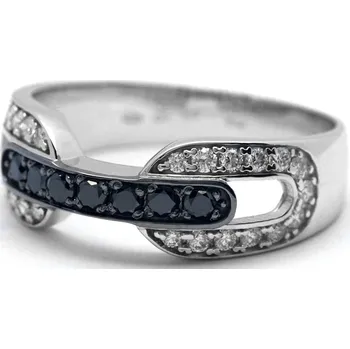 Prsten Klenoty Budín Prsten z bílého zlata s černými a bílými diamanty J-28289-17 (J-28289-17 POŠTOVNÉ ZDARMA!! - velikost prstene libovolná)