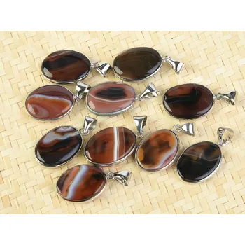 Přívěsek Achát oválný přívěsek bižuterní kov