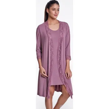 Luisa Moretti Dámská bambusová košilka TAMARA s županem, Borůvková, , Bambusové vlákno 100%, Krátký - vel. L