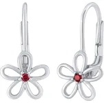 Stříbrné náušnice - květ s červeným zirkonem SILVEGOB31857R