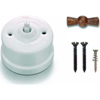 vypínač FONTINI by Font Barcelona Porcelánové otočné tlačítko Garby porcelán/klička: bílá/old wood 30 328 17 21