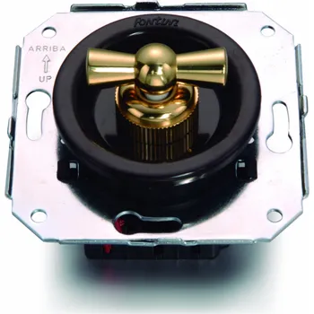 vypínač FONTINI by Font Barcelona Plastový vypínač Venezia hnědý/zlatá klička Barva: otočná klička zlatá/hnědá, Typ tvaru: č.6 – schodišťák – ovládá se ze 2 míst 35 308 54 2