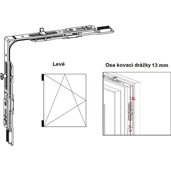 Příslušenství k oknu Rohové vedení horní pro spárové větrání G-U Typ: Rohový převod s plochým čepem, osa 13 mm, LEVÝ