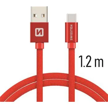 Datový kabel SWISSTEN datový kabel USB-A / USB-C, s textilním opletem, délka 1,2 m Barva kabelu: Červená