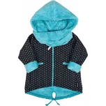 černo-tyrkysová softshellová bunda s kapucí a šálou